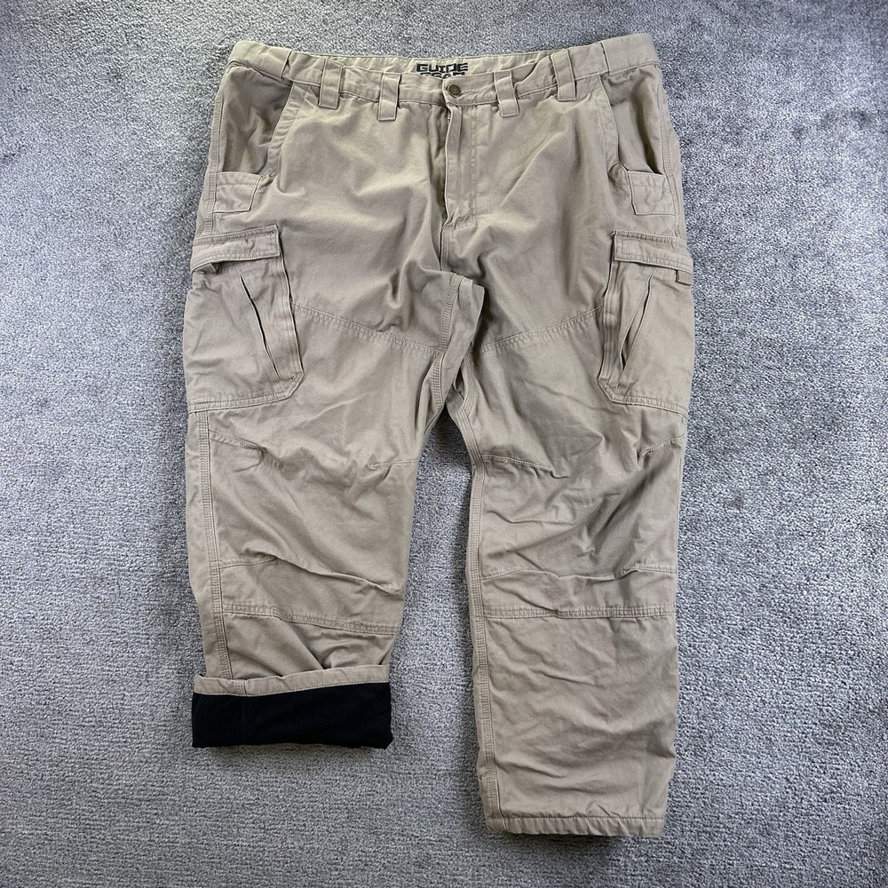 Guide Gear Mens 46x30 Fleece Lined Cargo Pants Khaki Tan Utility Work Outdoor